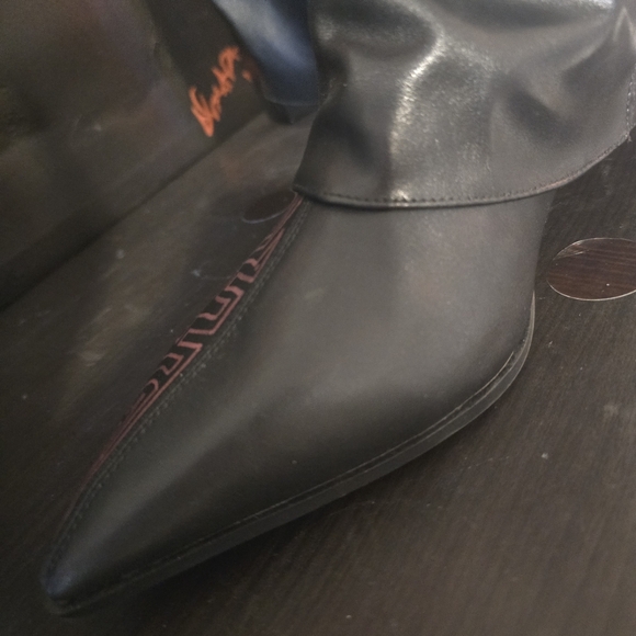 HANDCRAFTED Upcycled Faux Leather Black Boots HANDPAINTED Kitten Heel Ankle Shoe - Picture 10 of 17